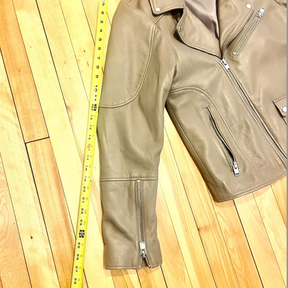New Mens Bolongaro Trevor Olive Leather Moto Jacket L Sheep - Picture 5 of 9